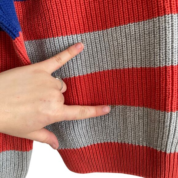 Kids Hanna Anderson Red Green Striped Cotton Knit Kidcore Colorful Sweater Sz 12 - Picture 8 of 16